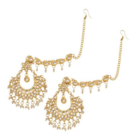 Handmade Regal Crescent Kundan Pearl Earcuffs